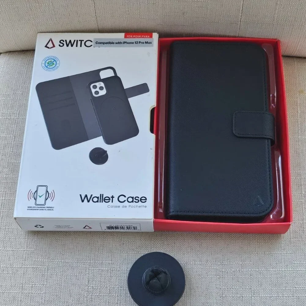 Switch Wallet Phone Case for iPhone 12 Pro Max Black Card Hold W/ Car Vent Mount